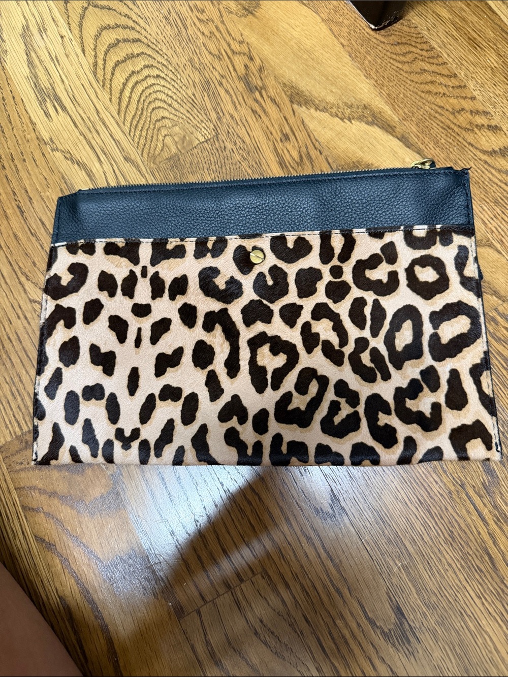 J Crew Leopard fur Clutch with Black leather